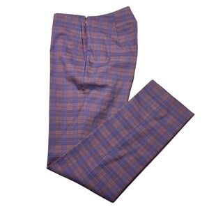 BOSS Pants Womens Medium Blue Brown Plaid Dress‎ Trousers Side Zip Slim Fit